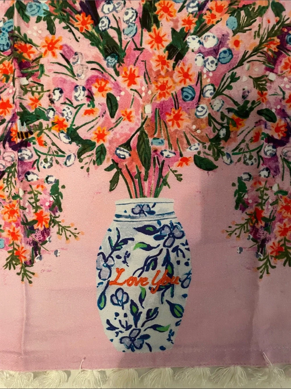 ANTHROPOLOGIE Cotton Kitchen Tea Towels(2)Happy Everything Cake/Love You Flower